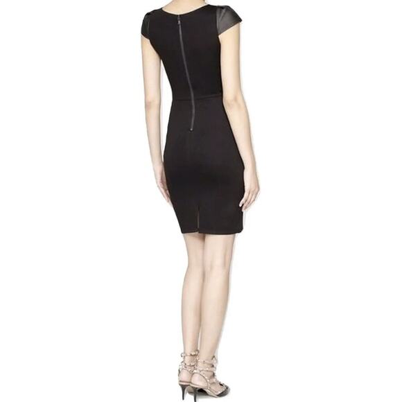 Alice + Olivia Gracie Black Sheath Dress Leather Cap Sleeves in Black Size 2‎ - Picture 2 of 12